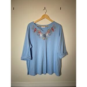 Quacker Factory Christmas Holiday Rhinestone Embroidered Snowflake Top 2X